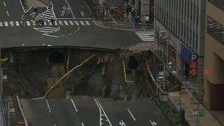 Raw: Road Collapses in Japan, Prompts Evacuation