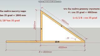 как найти высоту крыши и длину стропило по углу наклона