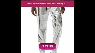 Men's Metallic Elastic Waist Wet Look Hip Hop Club Party Casual Pants