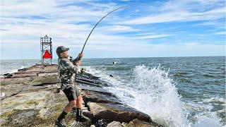 Jetty Fishing Surfside Jetty for Bull Redfish + Flounder Fishing