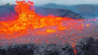 ICELAND VOLCANO REAL SOUND! CLOSE APROACH NEAR THE CRATER EDGE IN FULL ERUPTION MODE!