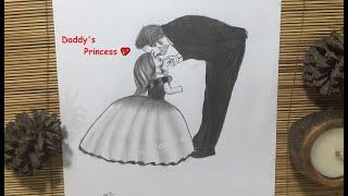 Father's Day Drawing || Father and Daughter Heart Touching Pencil Sketch || Step by Step Drawing