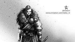 Digital Sketch Process: Character concept art Viking