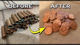 Turn Scrap COPPER Pipes Into Custom Golden Coins At Home - Custom Coins Made Easy