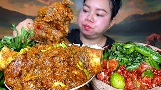 Gulai tunjang sapi extra pete sambal bawang jeruk krecek genjer lalaban Mukbang