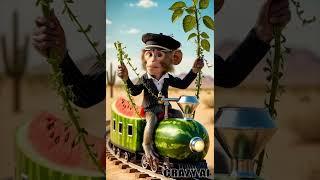 Epic Watermelon Train Ride  | Monkey Edition || #shorts #viralvideo  #funny #crazyai