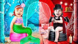 We build a Tiny House at Home! Mermaid vs Vampire!