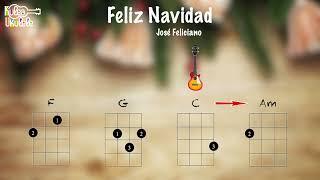 Feliz Navidad - Christmas Ukulele play along Very Easy (C, F, G, and Am)