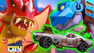 Hot Wheels City Ultimate T-Rex Transporter Takes On Red Dragon!  - Cartoons for Kids | Hot Wheels