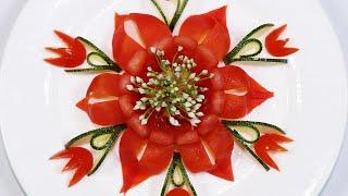 Vegetable Carving: Very Cute Tomato Flower Carving Garnish