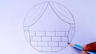 Curtains with wall scenery drawing with pencil in a circle || Circle drawing