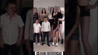 Tall amazon girls vs Short man #Funny meet# Tiny man # Big girls# long legs