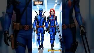 Blue costume superhero couple||which one is your favorite#shorts #marvel #mcu #deadpool #spiderman