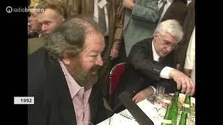 Bud Spencer schießt 1992 das Sechstagerennen in Bremen an