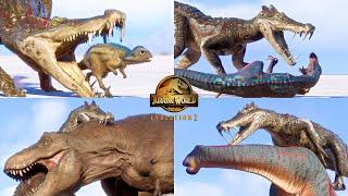 NEW! KAPROSUCHUS Hunting Animations vs All Dinosaurs | Jurassic World Evolution 2