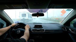 Driving Heavy Rain and Thunder Sleep on Passenger Seat While I drive Vehicle Highway Noise