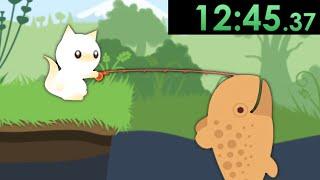 I speedrun catching progressively larger fish in Cat Goes Fishing