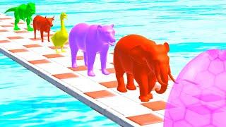 Paint And Animals Elephant, Cow, Bear, Dinosaur Duck Bebek Lucu Fountain Crossing Wild Animals Game