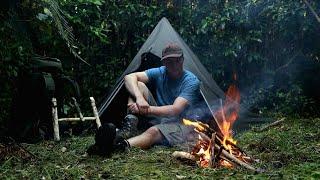 Solo Overnight Bushcraft Trip - Handmade Bucksaw, Tarp Tent Setup, Campfire Cooking