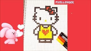 Hello Kitty Как рисовать по клеточкам Котёнка Китти Простые рисунки How to Draw Cat Pixel Art