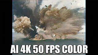 4K 50 fps + DeOldify | HMS Barham Explodes & Sinks: World War II (1941) Frame Interpolation + Color