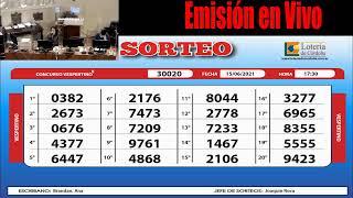 Sorteo de Quiniela Vespertino  Nº 30020 15/06/2021 17:30 Hs.