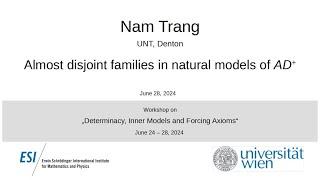 Nam Trang - Almost disjoint families in natural models of AD+