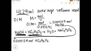 Calculations of the Vinegar titration lab with Mrs. Burger