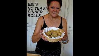 Emi's  NO YEAST DINNER ROLLS recipe, quick, easy, delicious, vegan, baking soda biscuits