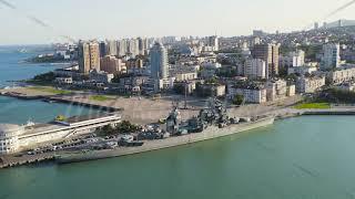 Novorossiysk, Russia. Cruiser Mikhail Kutuzov. Central Naval Museum named after Emperor Peter the Gr