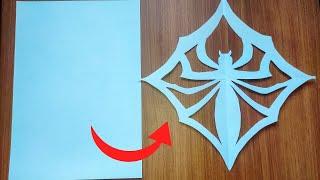 How To Make Spider With Paper Cutting / How To Cut Paper Spider Web / Easy Origami / Halloween decor