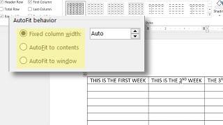 FORMAT TABLES IN MICROSOFT WORD USING FIXED COLUMN WIDTH, AUTO FIT TO CONTENTS & AUTO FIT TO WINDOW