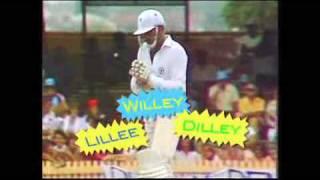 Funny cricket dismissal ! Lillee caught Willey bowled Dilley