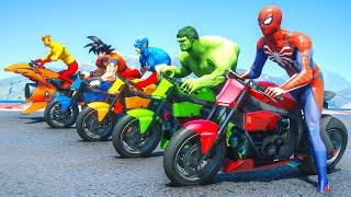 SUPERHERO Competition Challenge | Spiderman, Hulk & Goku Motorbike Jump over the Ocean #227