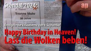 Anzeige in der Volksstimme: "Happy Birthday in Heaven! Lass die Wolken beben!"