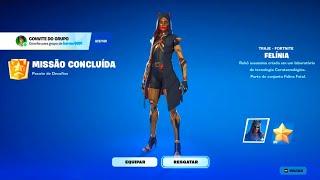 COMO RESGATAR AGORA a *SKIN GRÁTIS* FELÍNIA! (COMO PEGAR 50 NÍVEIS RÁPIDO NO FORTNITE)