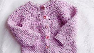 Elena Baby Cardigan, Knit Jacket | Easy Moss Stitch Sweater Pattern | Step by Step Knitting Tutorial