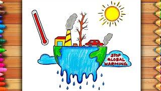 Global Warming Drawing | Stop Global Warming Poster | Climate Change Drawing | Global Warming Poster