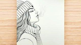 Easy step by step drawing tutorial || A girl wearing a winter Cap  || Pencil Sketch for beginners