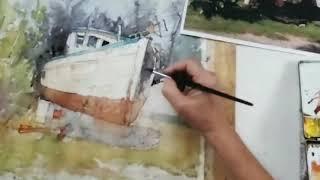 Episode of watercolor demonstration by Vladislav Yeliseyev