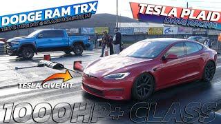 Dodge RAM TRX vs Tesla Plaid Give the hit on Drag Race @ Island dragway