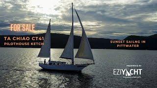 Ta Chiao CT-41 Pilothouse Ketch sunset sailing and onboard tour by EziYacht Marine Brokerage.