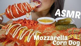 HOT Cheetos Mozzarella Corn Dog | ASMR *Soft, Crunchy Eating Sounds | N.E Let's Eat