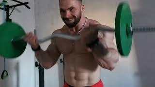 Bearded muscle bull pumping iron. Nice grunts