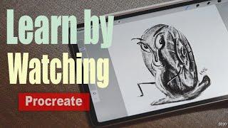 Procreate Process Sketch Video of a Cool of a Snail Working with a 2B Pencil