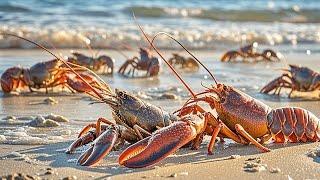 After low tide, the seafood floods, the lobster is bigger than the head!