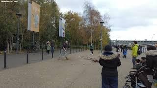 the man who juggling with fire and fruit near Tate Modern-London,United Kingdom