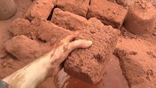 Pure natural Red dirt+Red sand dry floor water  crumbling dipping mouthwatering paste play ASMR