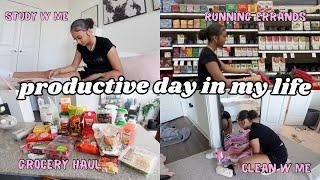 productive day in the life of a college student | organizing, cleaning, grocery haul, studying