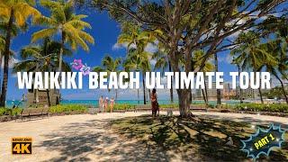 WAIKIKI BEACH: The Ultimate 4K Beach Sketch Tour PART 1 ️ Beautiful Beach Crowded With Beachcombers